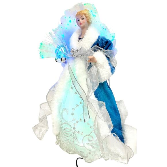 Fiber Optics Angel Tree Topper Vintage Blue & White Holiday Christmas Decor 12” - Picture 6 of 11